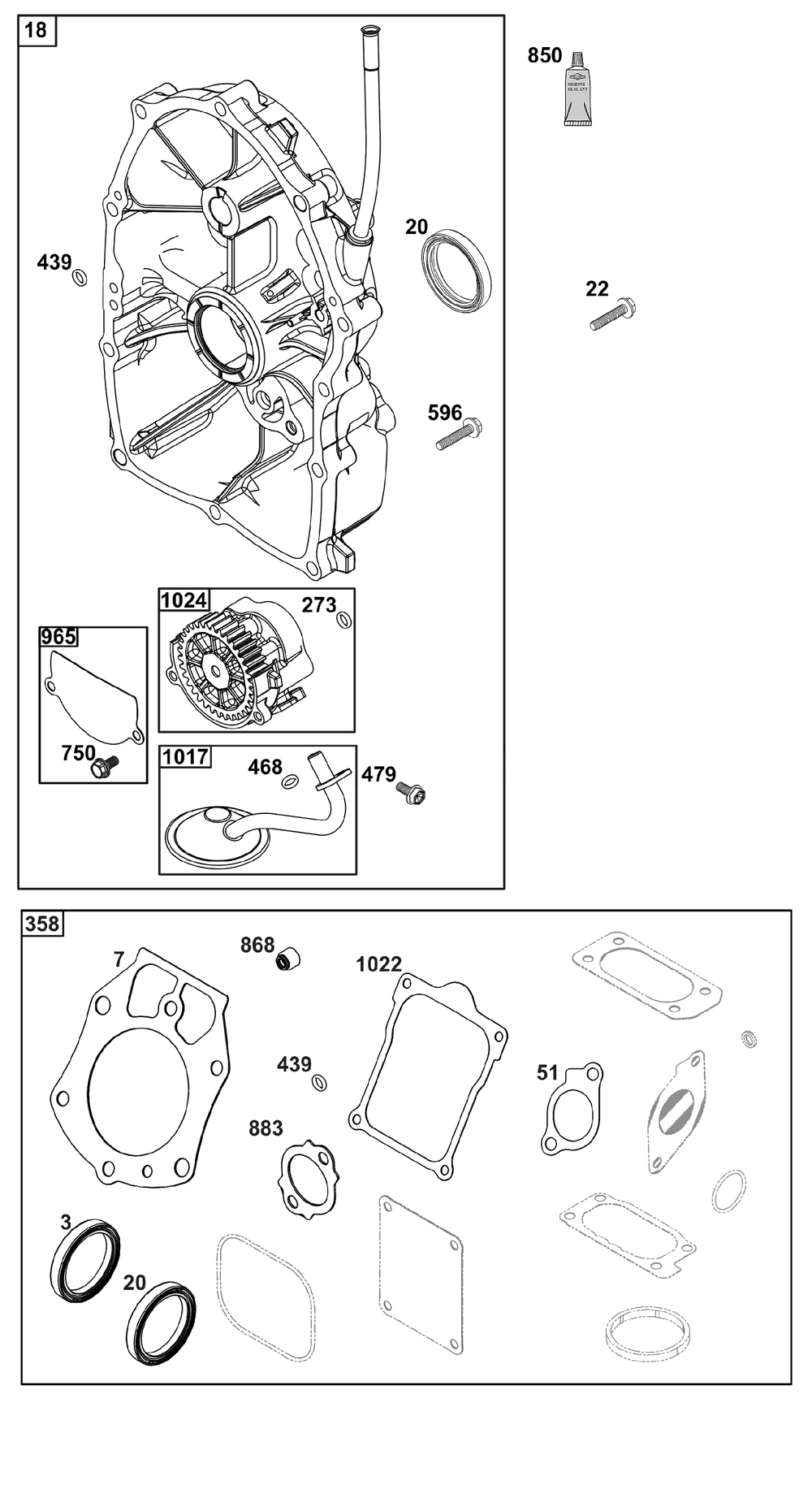 Crankcase Cover/Sump Group Diagram and Parts List for 61A277-0100-J1  Briggs and Stratton Engine